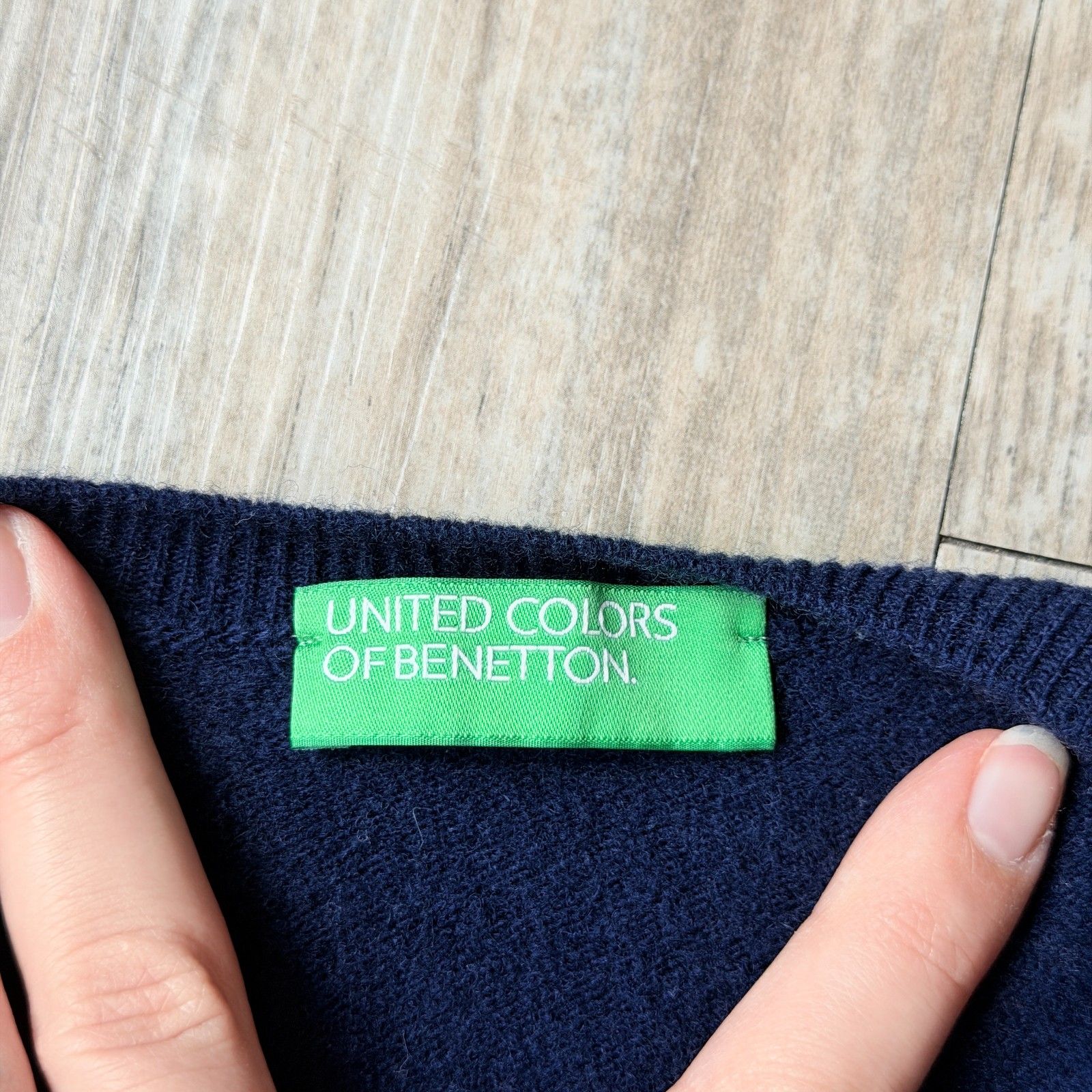 United Colors Of Benetton 100% New Wool Cardigan Sweater Navy Blue Women's Small — image 5 of 8